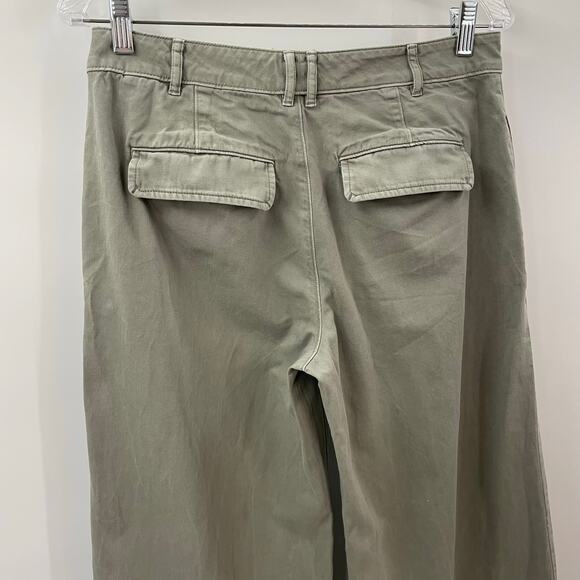 Vince Cotton Low Rise Wide Leg Pant Green 6 - Picture 7 of 8
